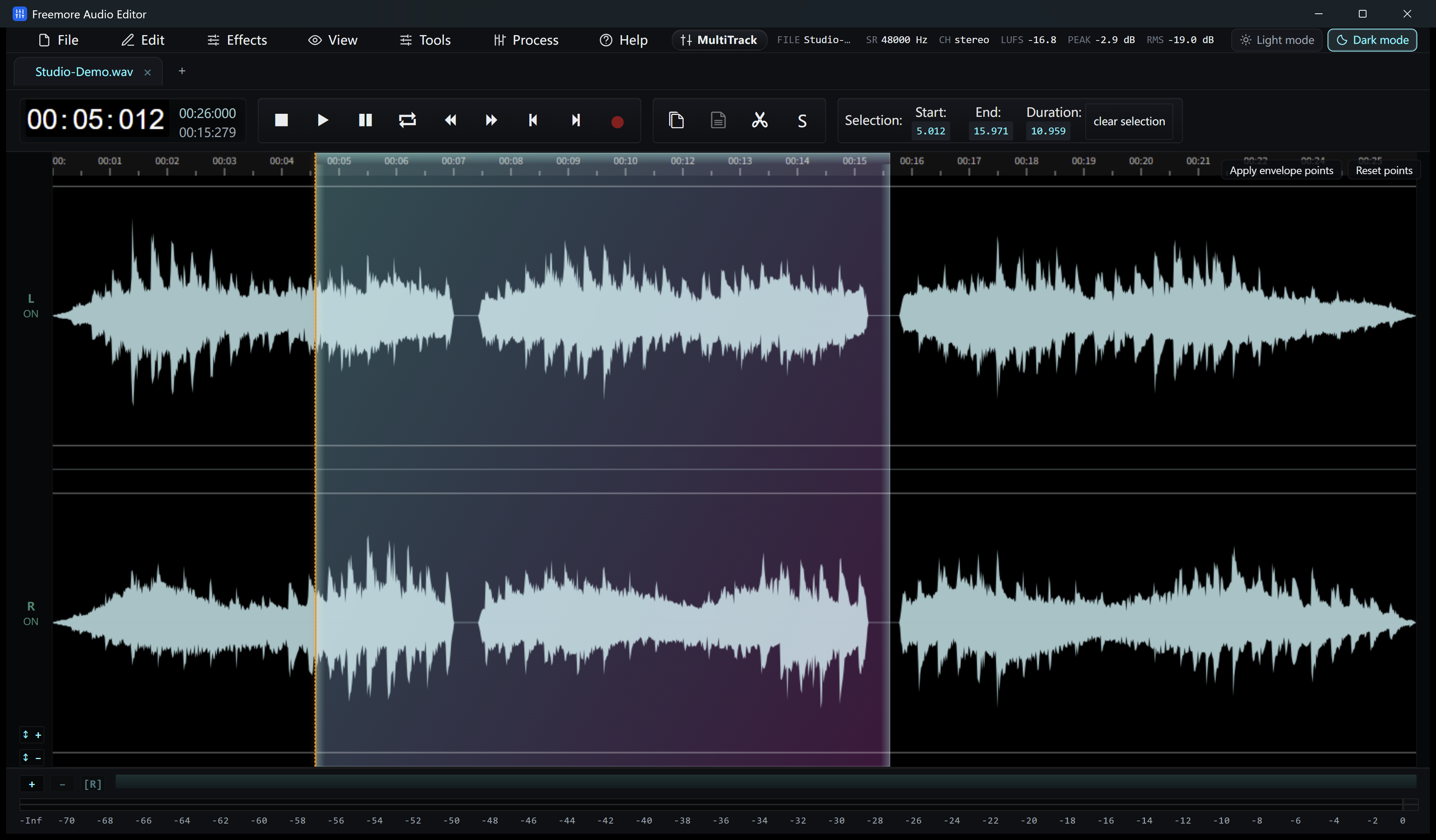 Freemore Audio Editor workspace